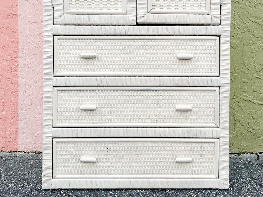 White Washed Woven Rattan Cabinet