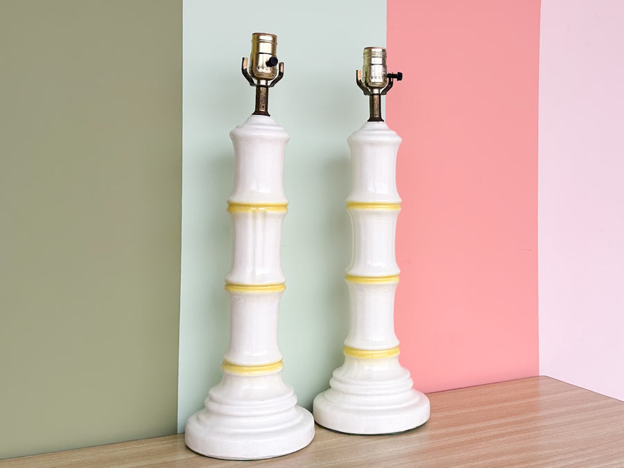 Pair of Ceramic Faux Bamboo Lamps
