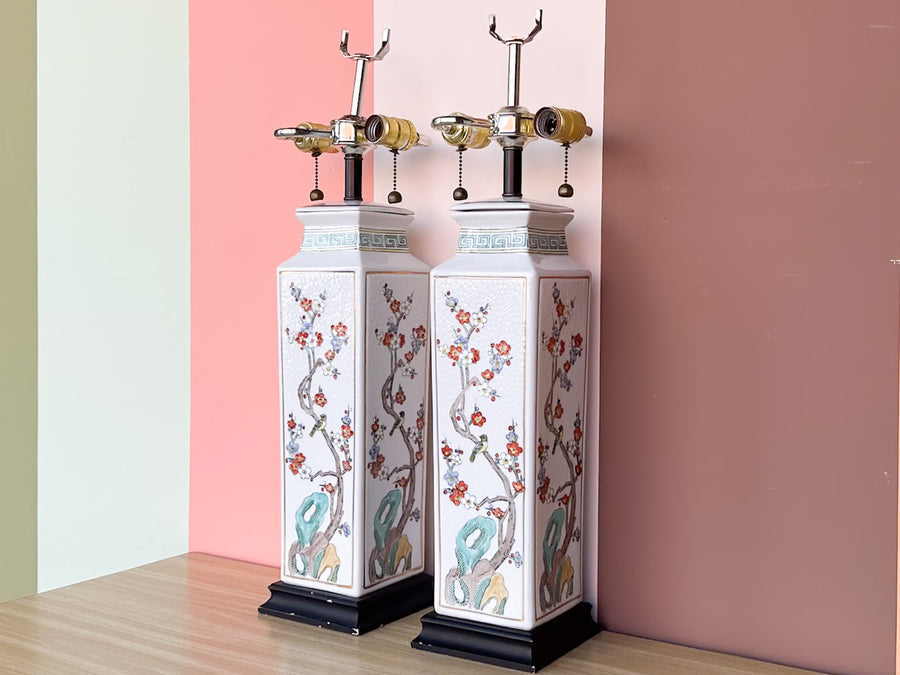 Pair of Chinoiserie Floral Blossom Lamps