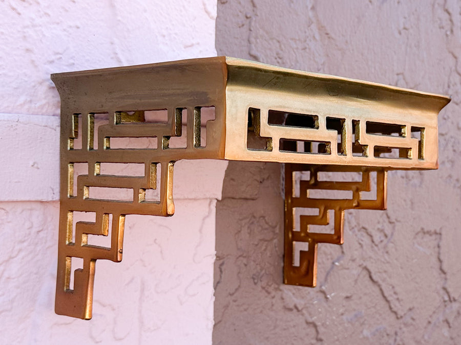 Pair of Brass Asian Inspired Shelves