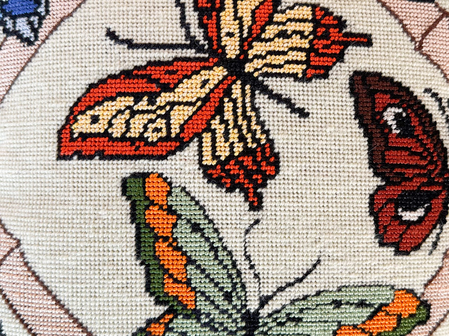 Butterfly and Bamboo Needlepoint Pillow