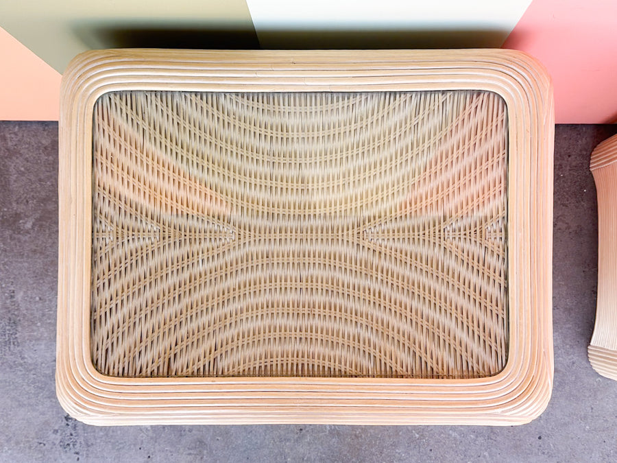 Pair of Pencil Reed Rattan Nightstands