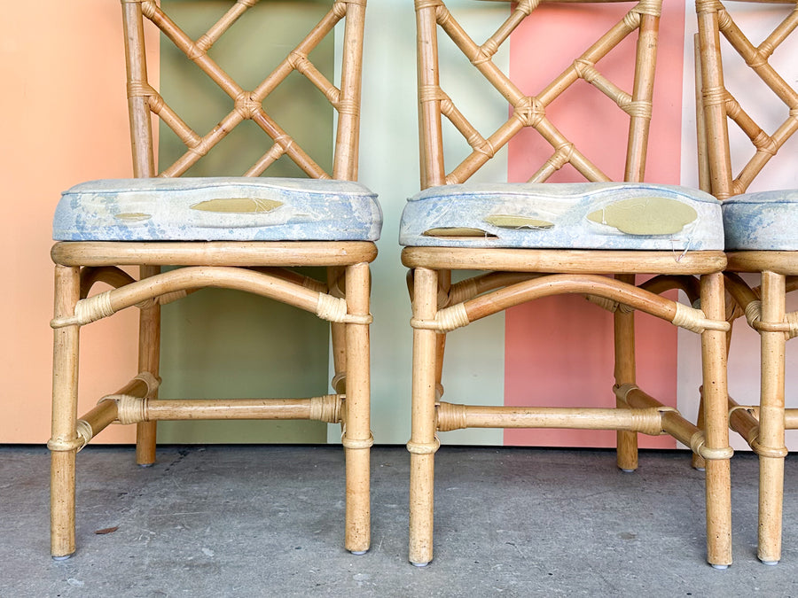 Set of Four Ficks Reed Rattan Chippendale Chairs