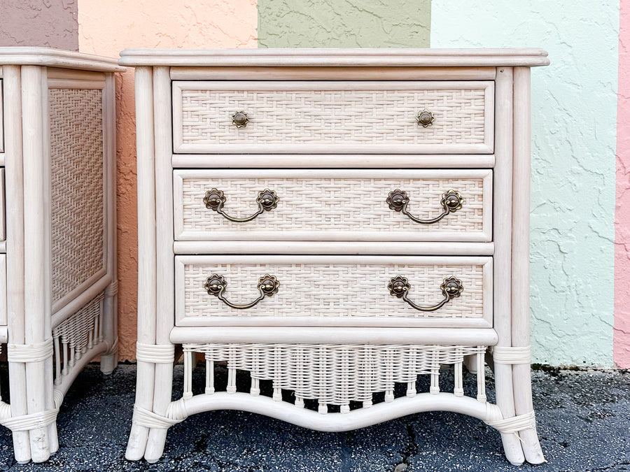 Pair of Oversized Wicker Ficks Reed Nightstands