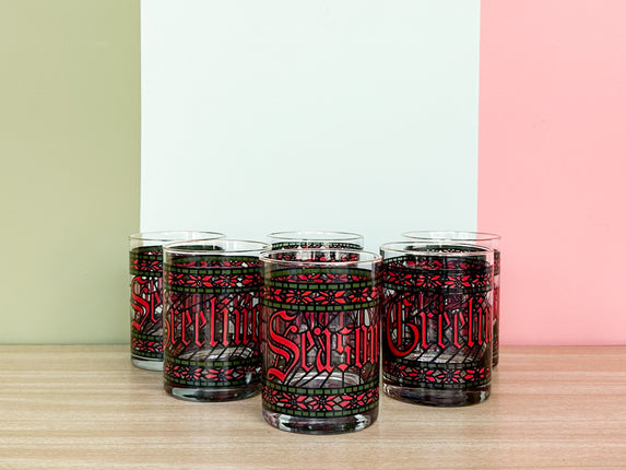 Set of Six Seasons Greetings Glassware