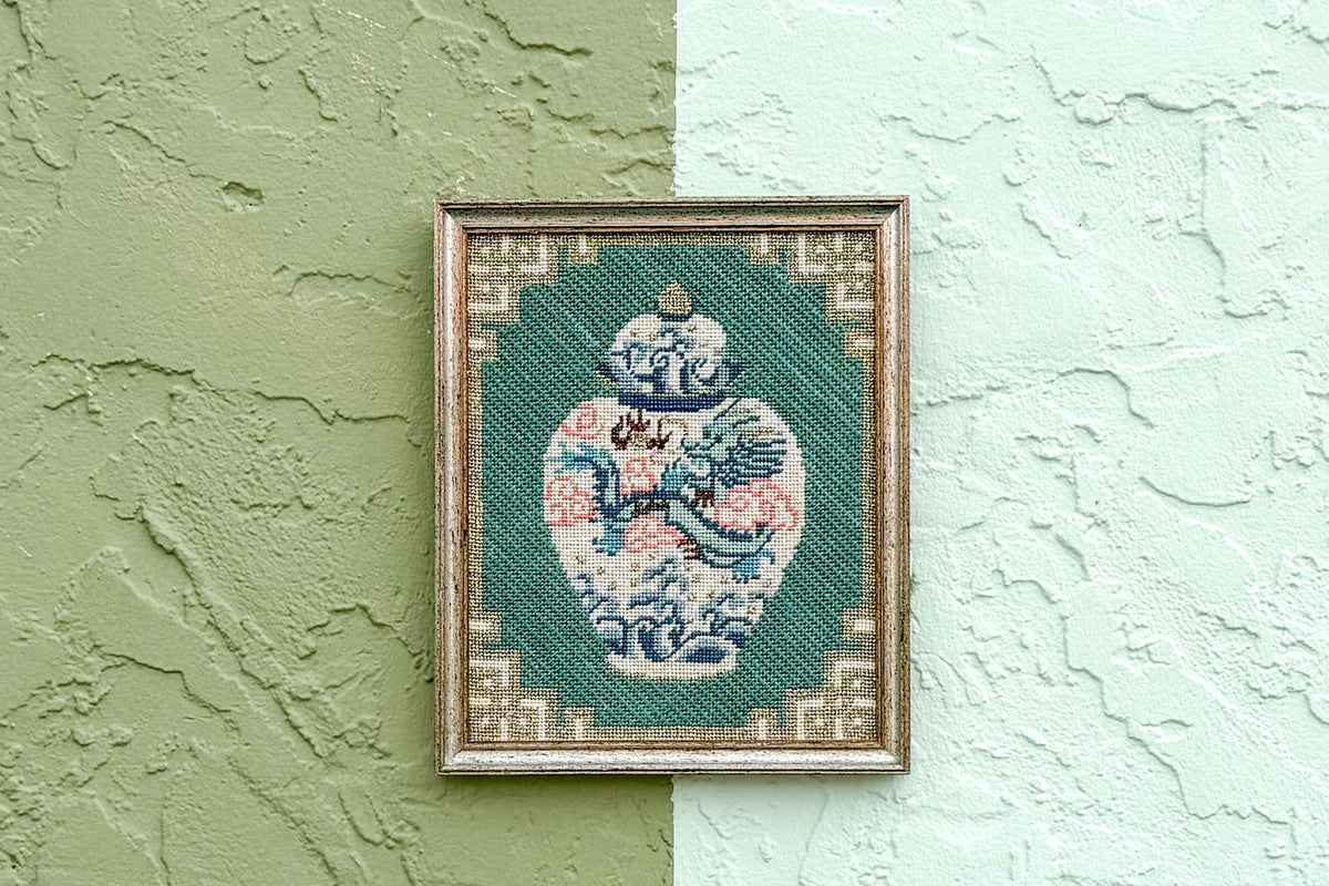 Colorful Ginger Jar Needlepoint Art