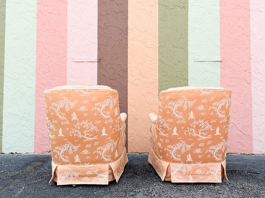 Pair of Peach Pagoda Upholstered Chairs