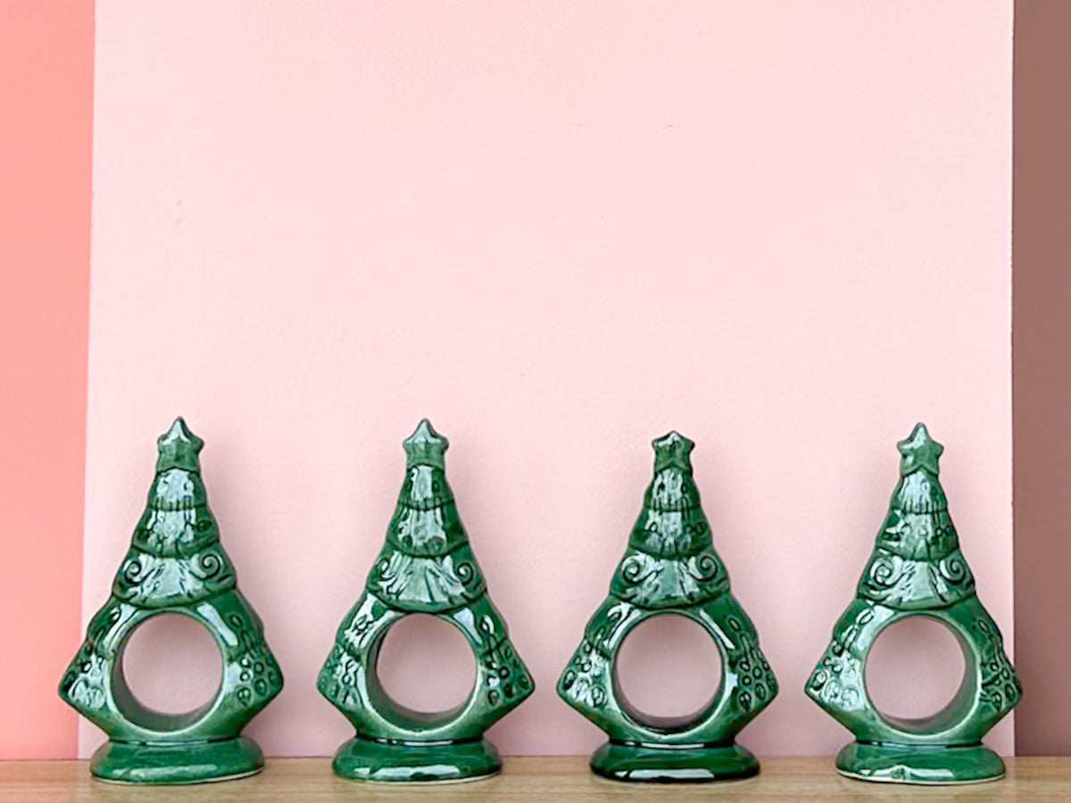 Set of Eight Ceramic Tree Napkin Rings