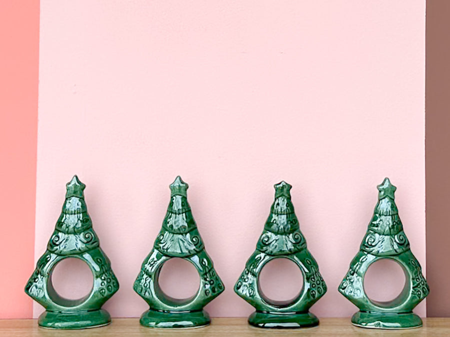 Set of Eight Ceramic Tree Napkin Rings