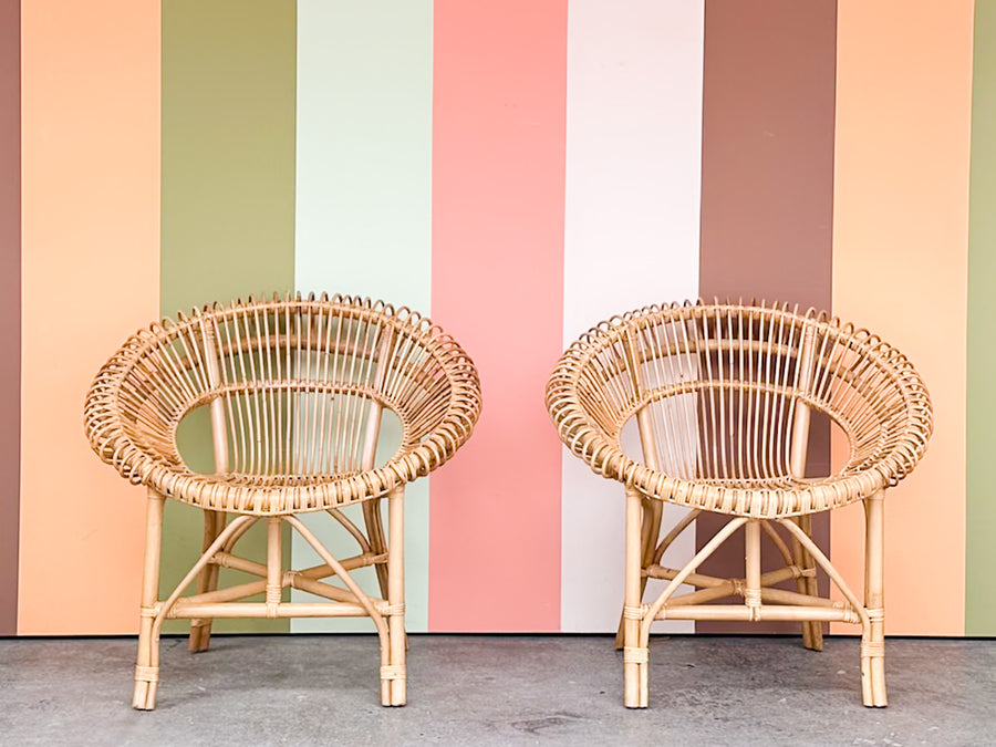 Pair of Coastal Chic Rattan Circle Chairs