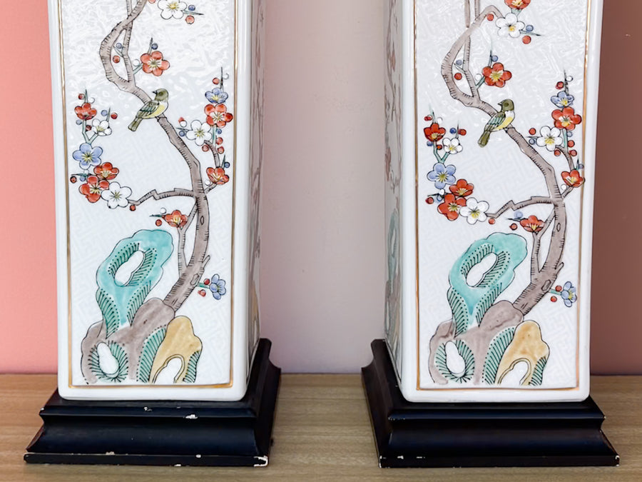 Pair of Chinoiserie Floral Blossom Lamps