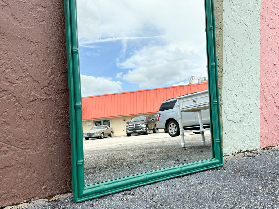 Grasshopper Green Faux Bamboo Mirror