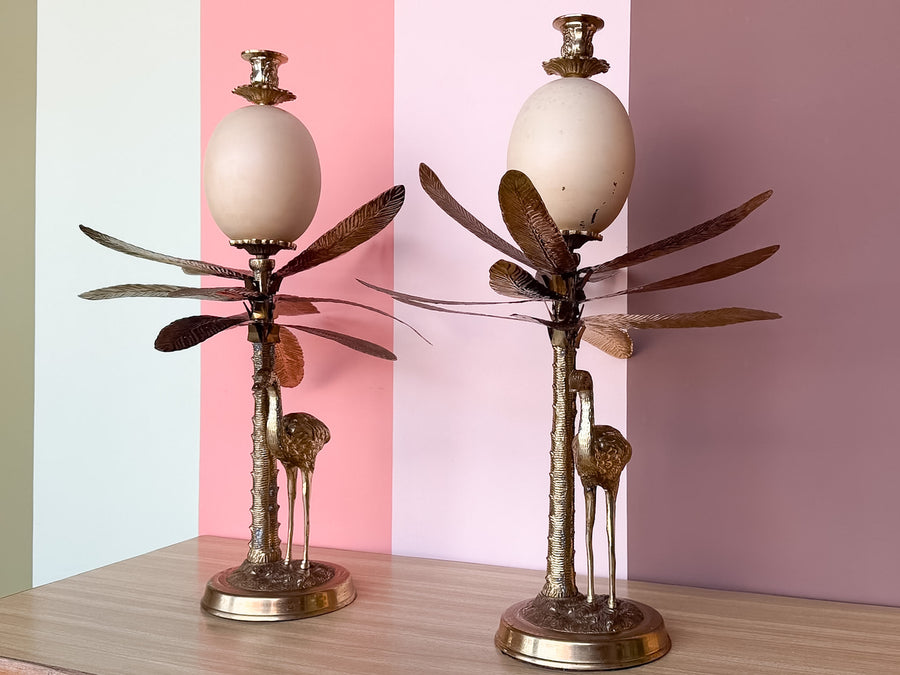 Pair of Regency Style Ostrich Egg Candle Holders