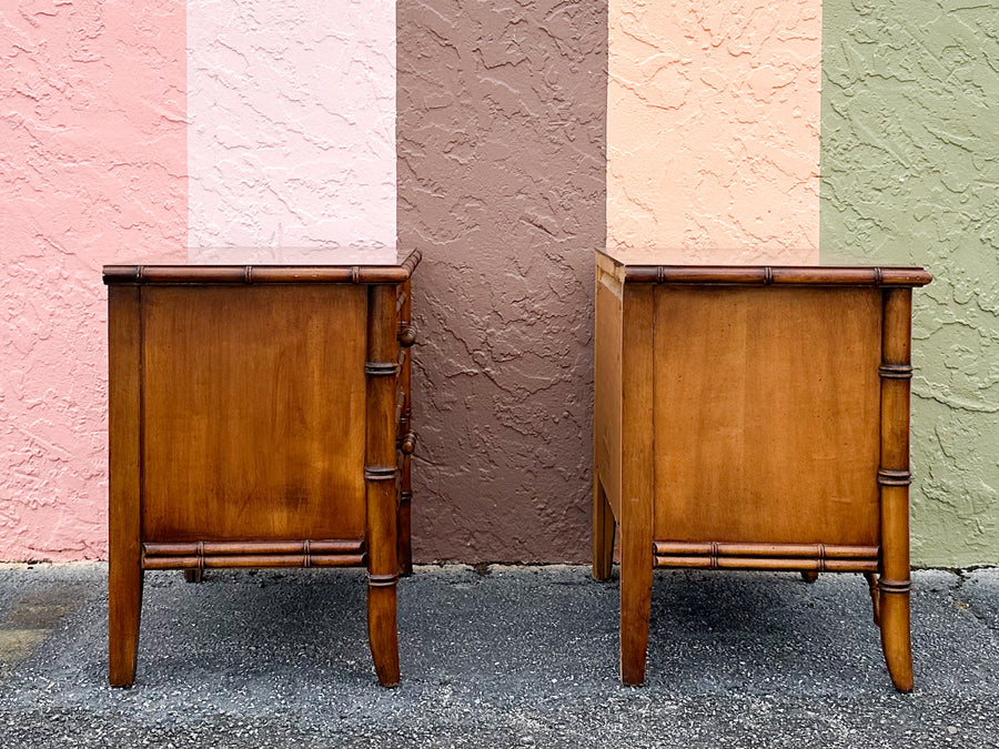 Pair of Handsome Faux Bamboo Nightstands