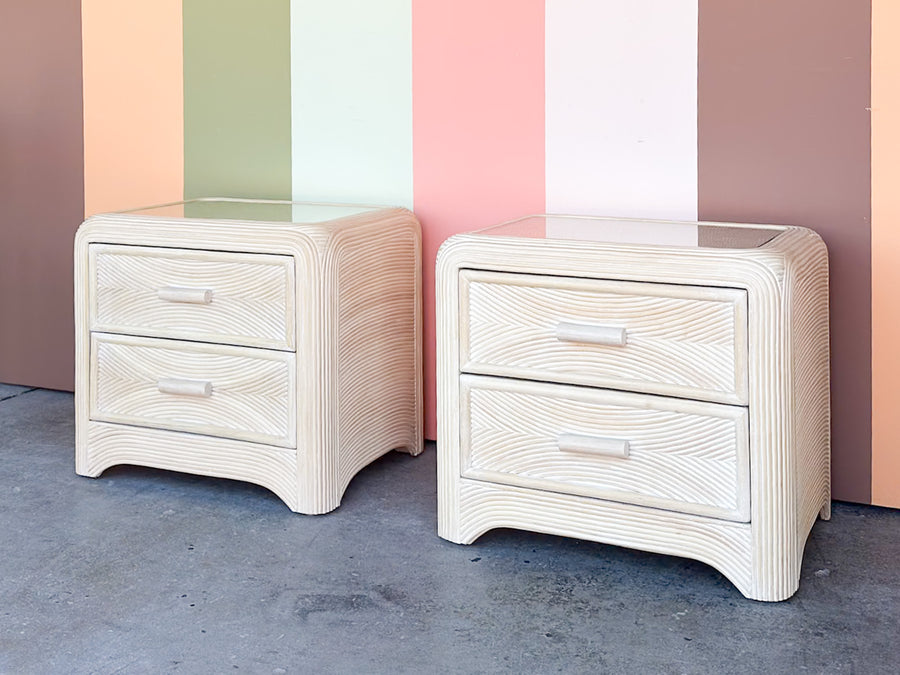 Pair of Pencil Reed Rattan Nightstands