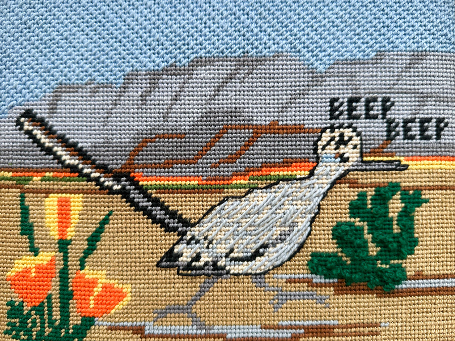 Beep Beep Roadrunner Needlepoint Framed Art
