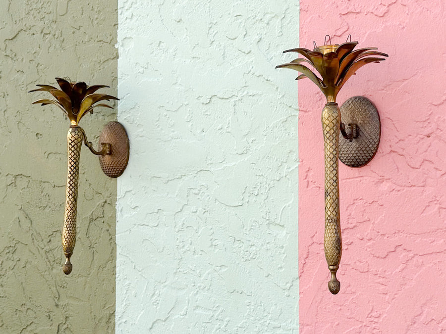 Pair of Brass Palm Tree Candle Holders