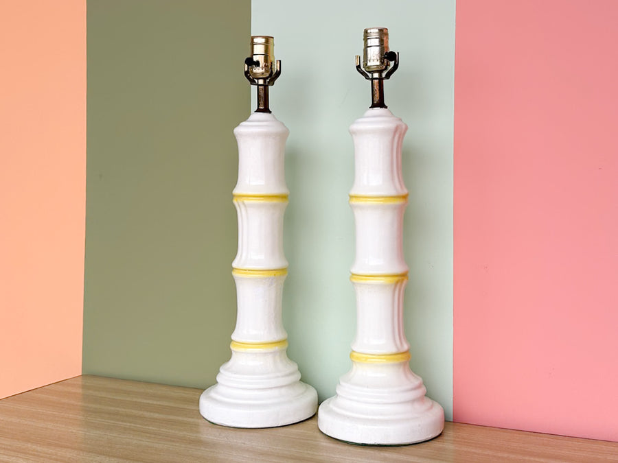 Pair of Ceramic Faux Bamboo Lamps