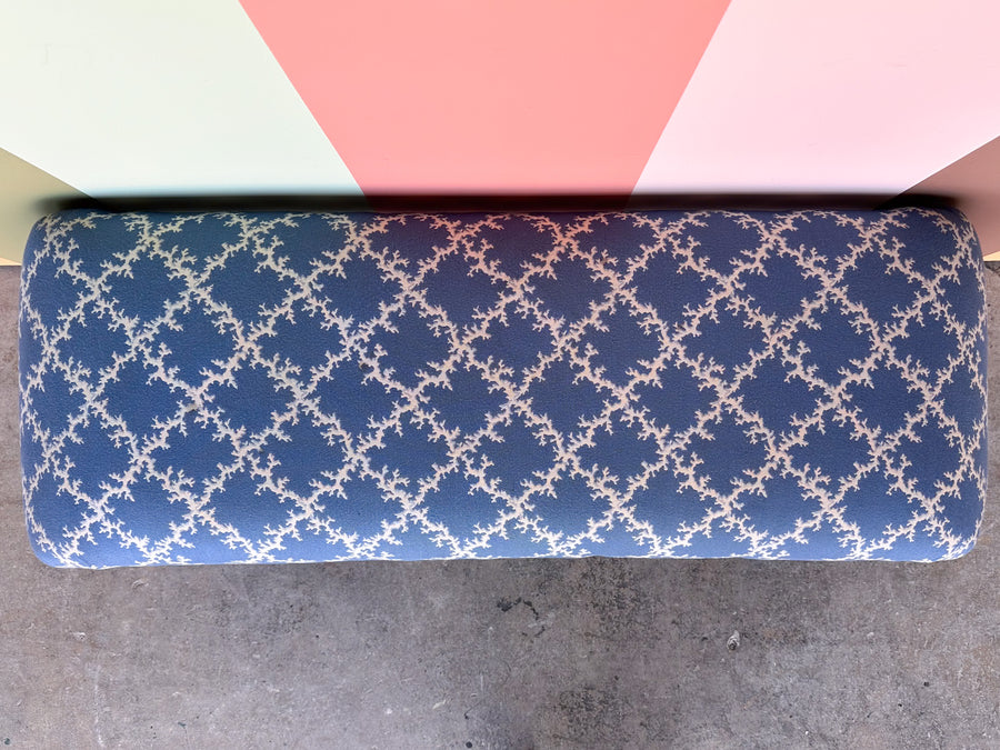 Blue and White Upholstered Waterfall Bench