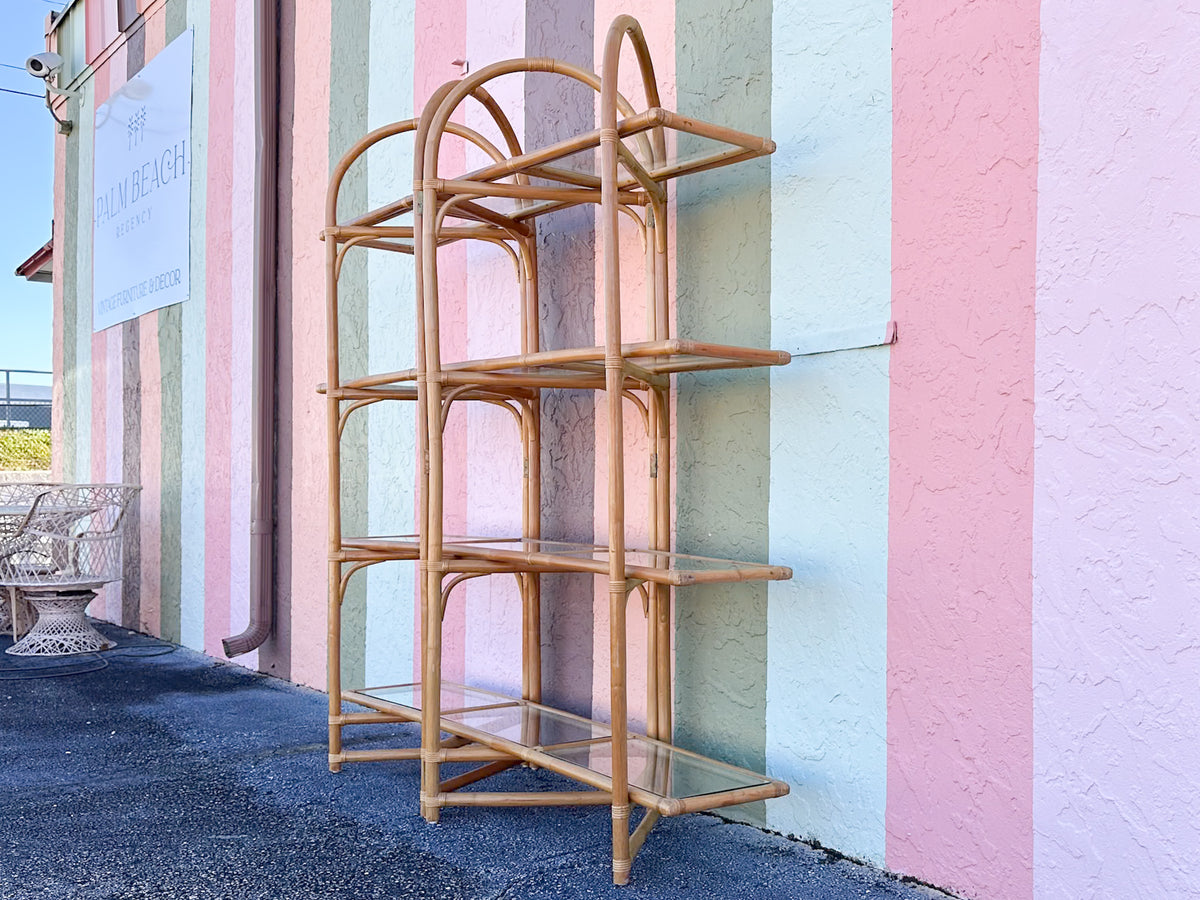 Old Florida Rattan Accordion Etagere