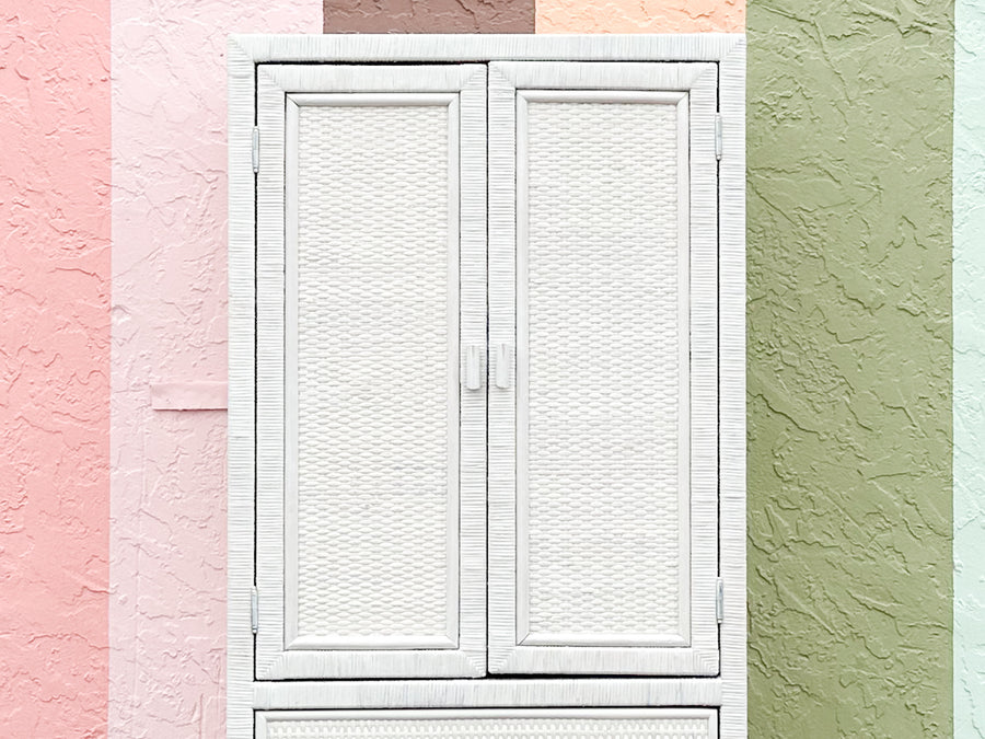 White Washed Woven Rattan Cabinet
