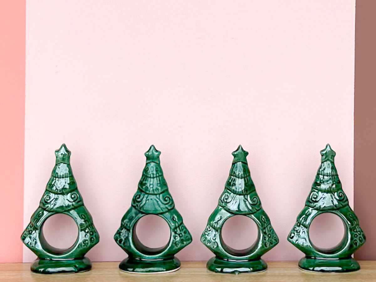 Set of Eight Ceramic Tree Napkin Rings