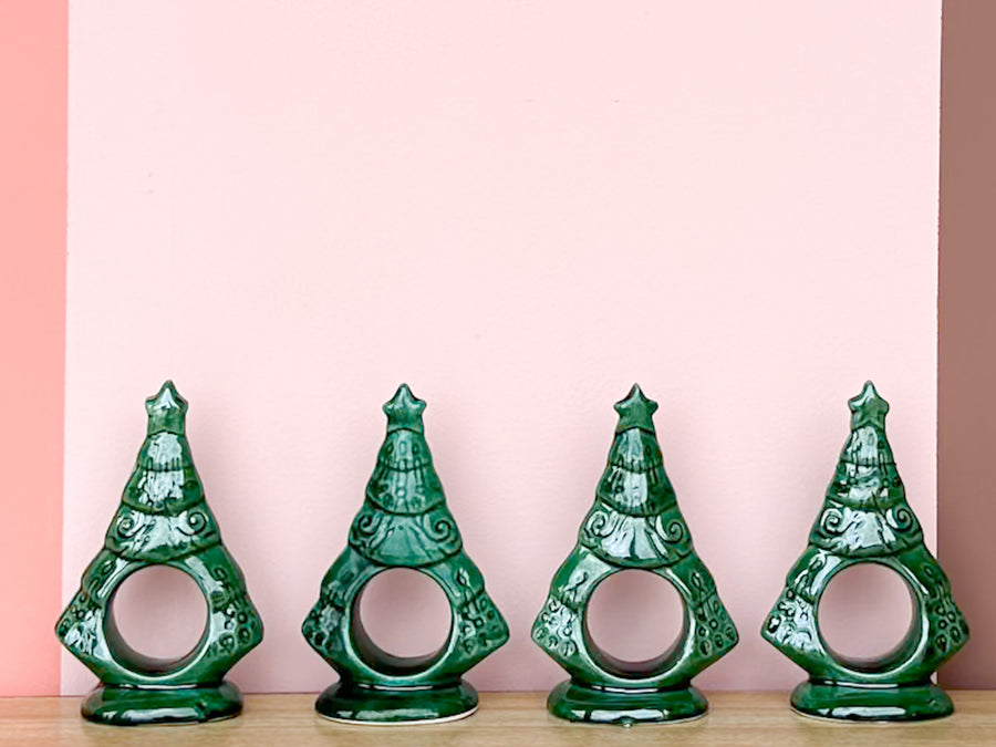 Set of Eight Ceramic Tree Napkin Rings
