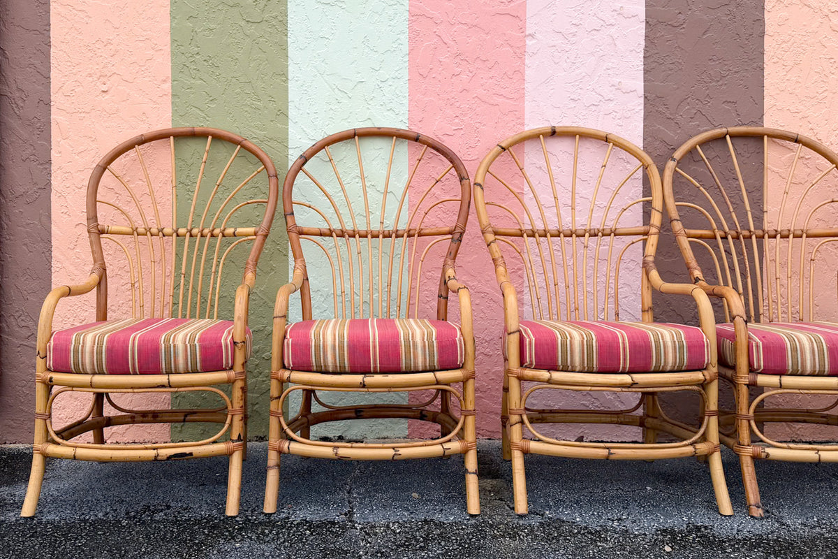Set of Six Balloon Back Rattan Dining Chair