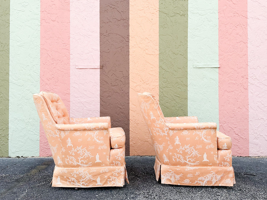 Pair of Peach Pagoda Upholstered Chairs