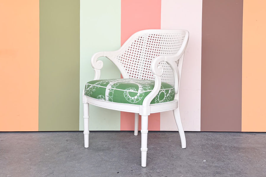 Faux Bamboo and Cane Barrel Chair