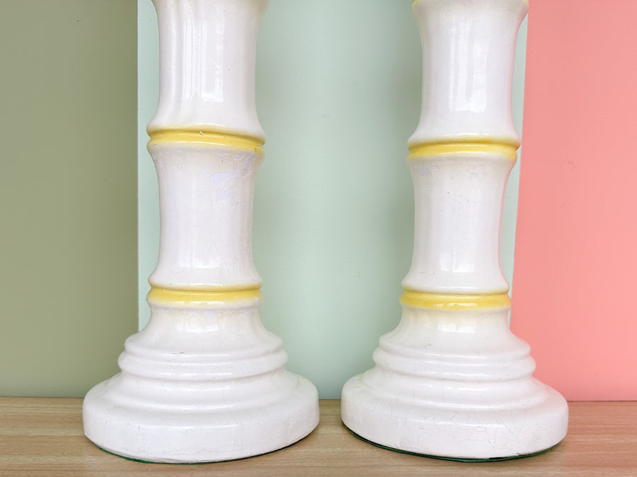 Pair of Ceramic Faux Bamboo Lamps
