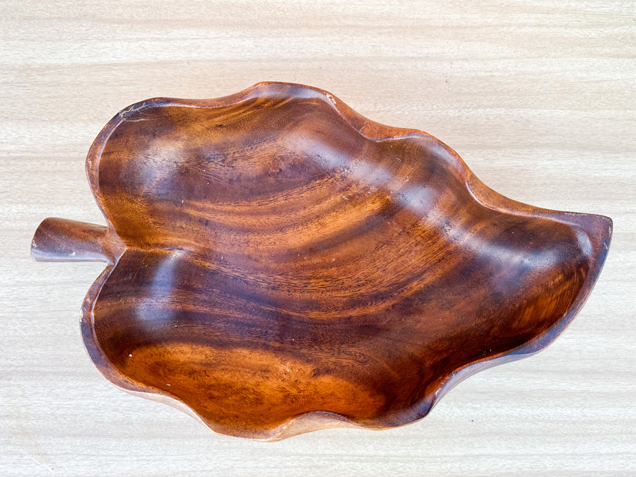 Pair of Fall Leaf Monkey Pod Bowls with Spoon