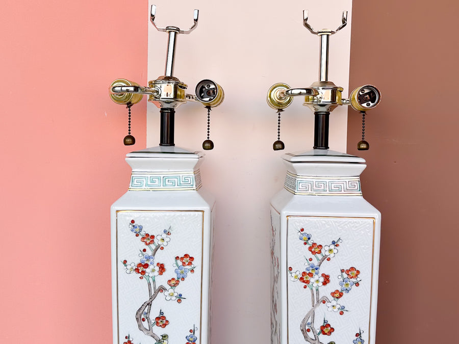 Pair of Chinoiserie Floral Blossom Lamps