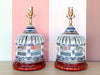 Pair of Blue and White Ceramic Birdcage Lamps