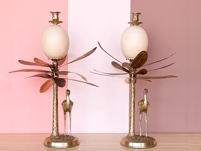 Pair of Regency Style Ostrich Egg Candle Holders