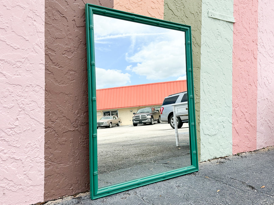 Grasshopper Green Faux Bamboo Mirror