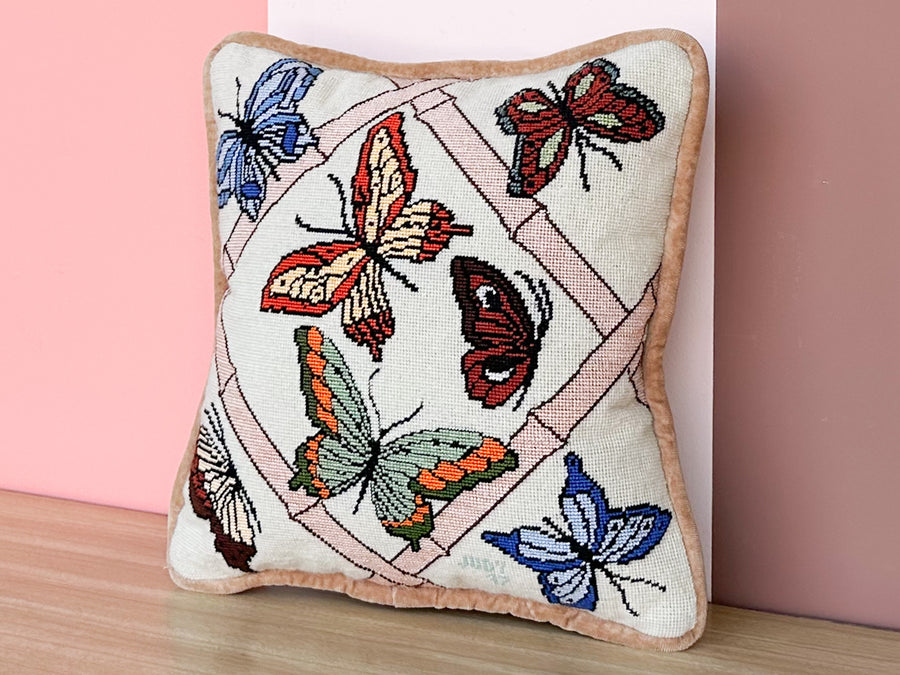 Butterfly and Bamboo Needlepoint Pillow