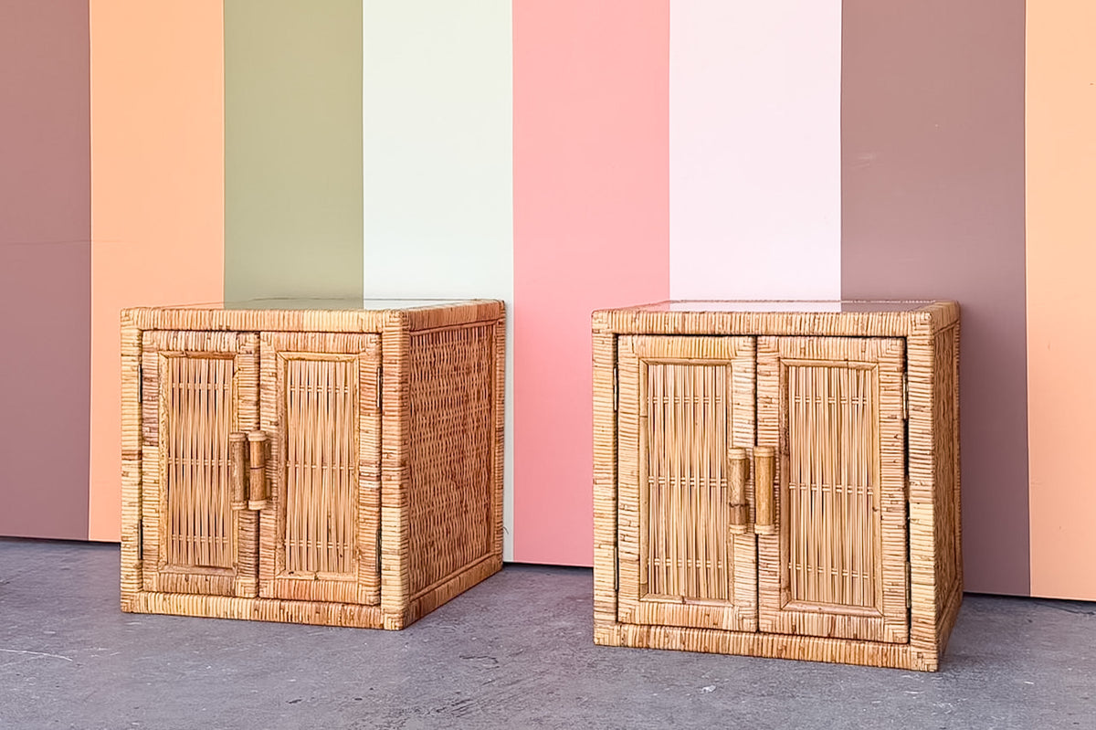 Pair of Island Style Rattan Wrapped Nightstands