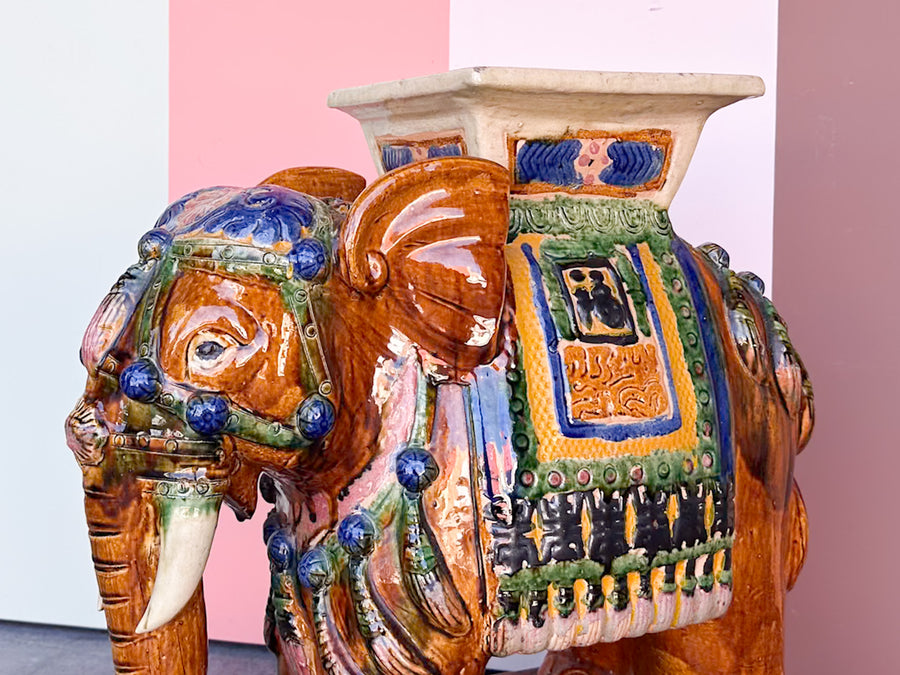 Colorful Terracotta Elephant Garden Seat