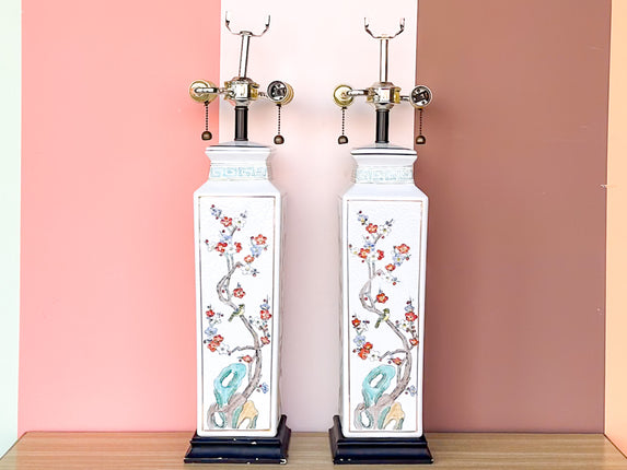 Pair of Chinoiserie Floral Blossom Lamps