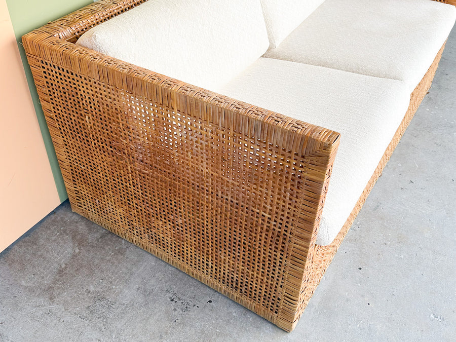 Coastal Style Rattan Sleeper Loveseat