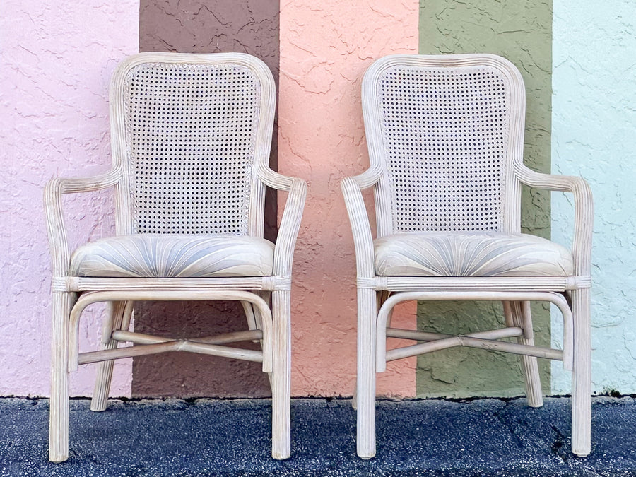 Set of Six Pencil Reed Rattan and Cane Dining Chairs
