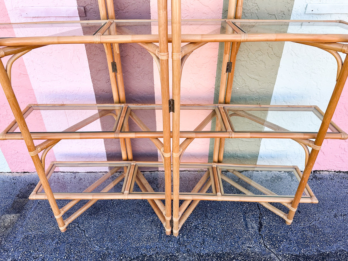 Old Florida Rattan Accordion Etagere