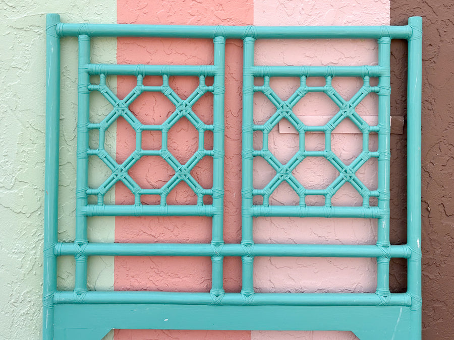 Turquoise Fretwork Rattan Twin Headboards