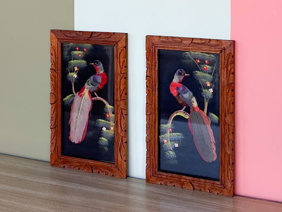 Pair of Mexican Feather Bird Art