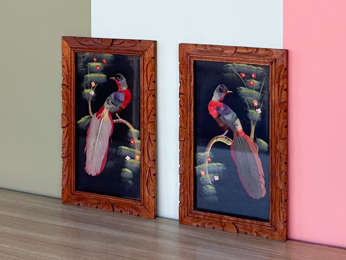 Pair of Mexican Feather Bird Art