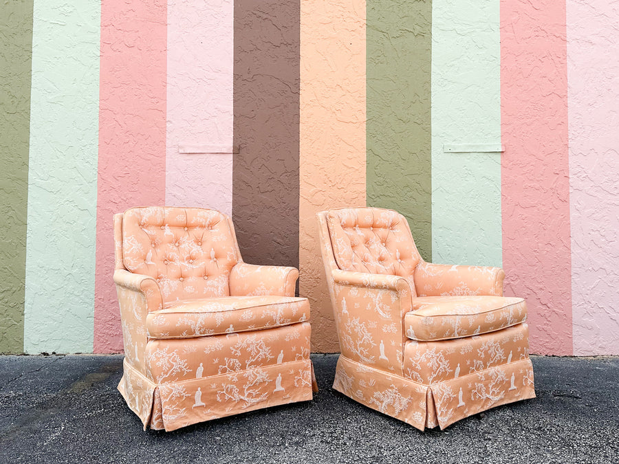 Pair of Peach Pagoda Upholstered Chairs