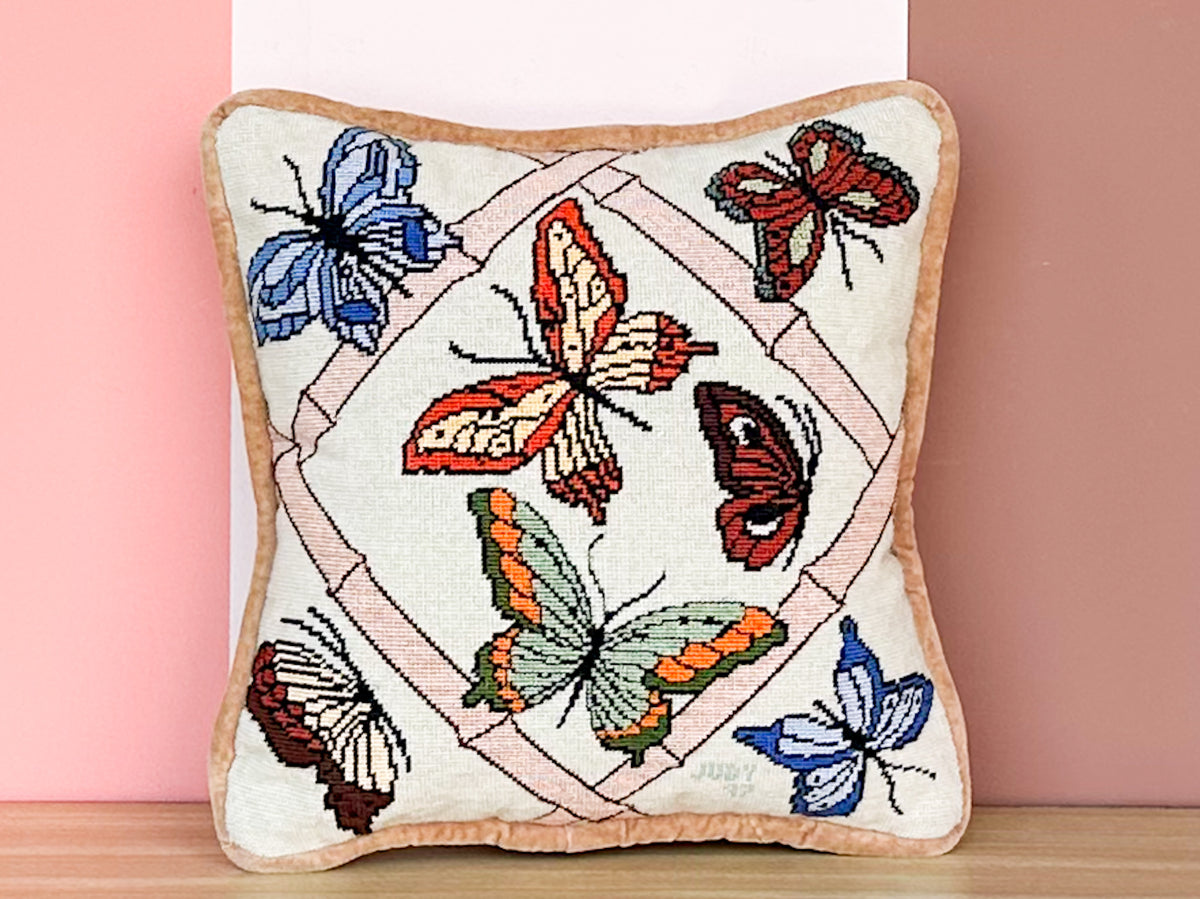 Butterfly and Bamboo Needlepoint Pillow