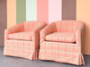 Pair of Coral Swivel Barrel Chairs
