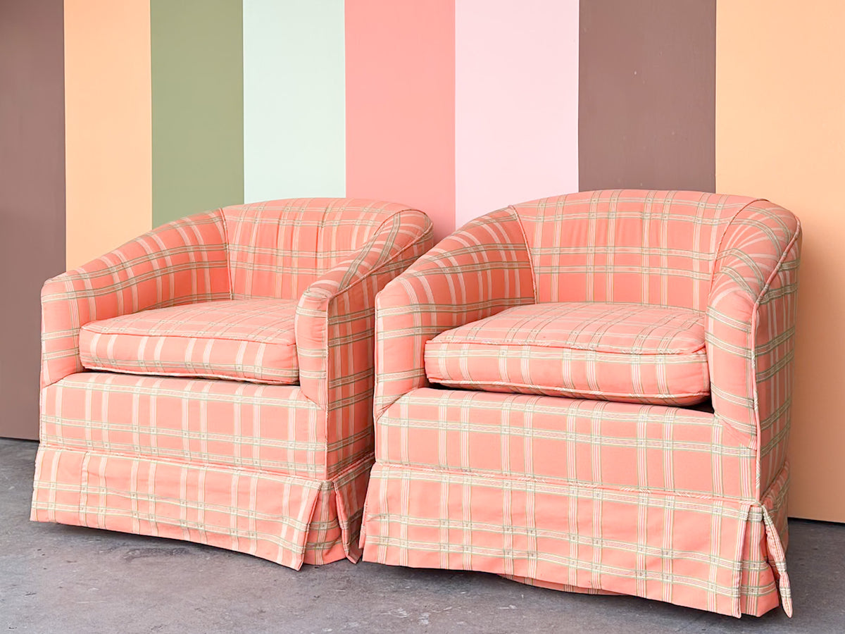 Pair of Coral Swivel Barrel Chairs